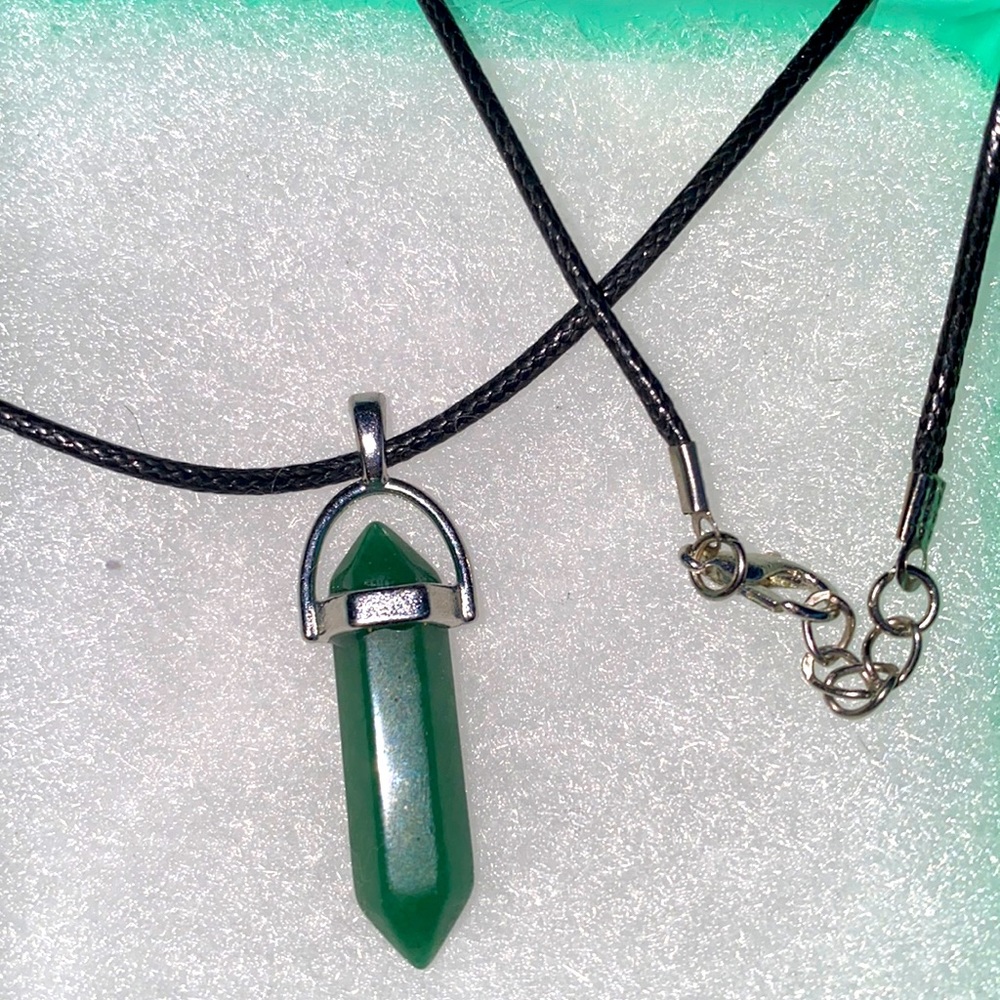 Boho Jade Crystal Black Cord Necklace 16-18”